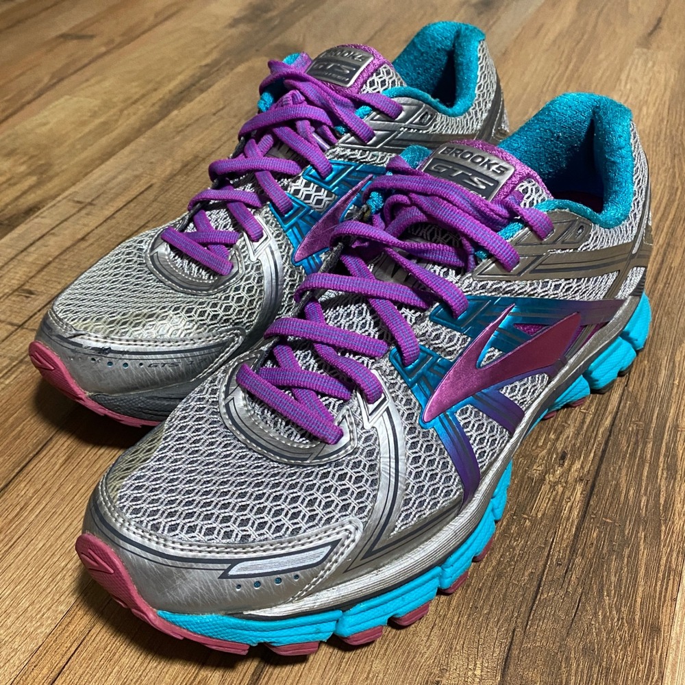 Brooks Adrenaline GTS 17 Womens Running Shoes Silver Purple Blue Size 8.5